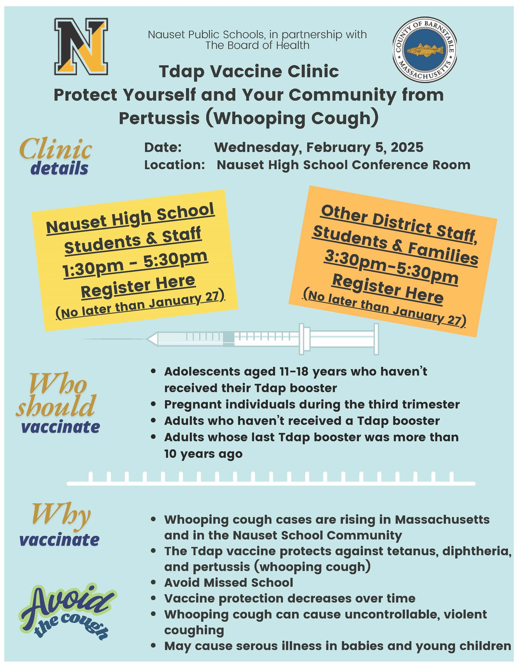 Tdap Clinic Flyer Nauset 2/5/2025