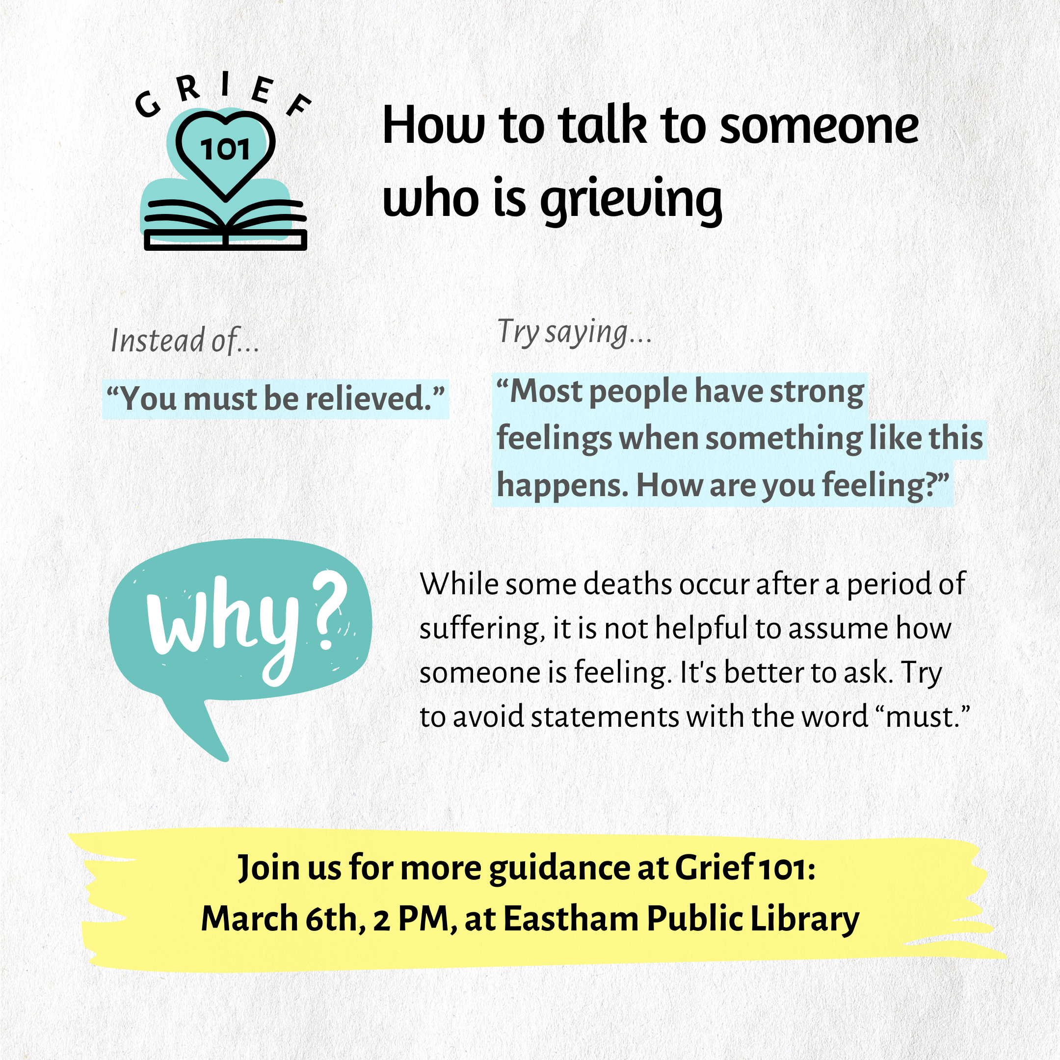Grief 101 Class offered 3/6/2025